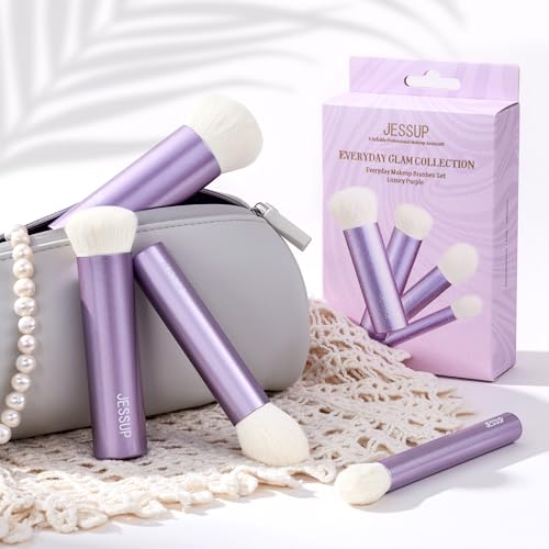 Jessup Makeup Brushes Set 4pcs Face Kabuki Brush for Foundation Contour Powder Blush Bronzer and Highlighter, Premium Synt...