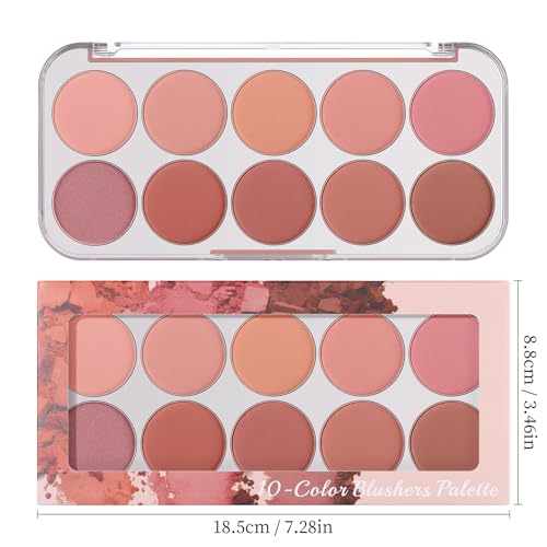 10 Color Blush Palette: Lightweight Face Powder Blush - Smooth Long-lasting Makeup Powder For Cheeks - Buildable Color Wom...