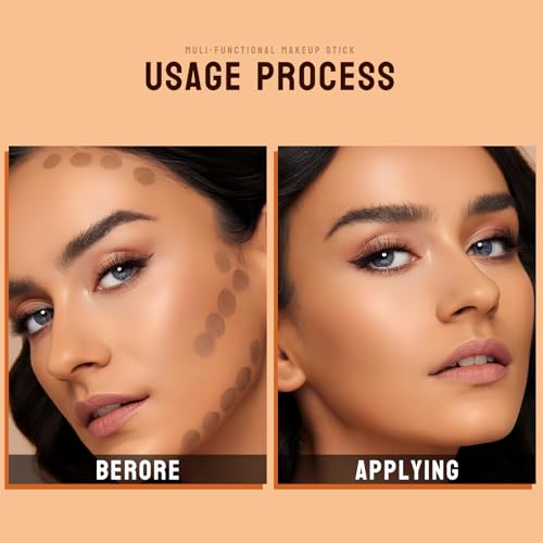 2 In 1 Cream Contour Stick Makeup with Built-In Brush, Makeup Concealer Stick for Women, Long Lasting, Waterproof, Matte...