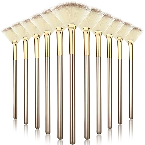 Ziliny 12 Pcs Soft Facial Fan Brush Blush Makeup Brush Face Mask Acid Applicator Multi Use Cosmetic Tools for Peel Mask Ma...