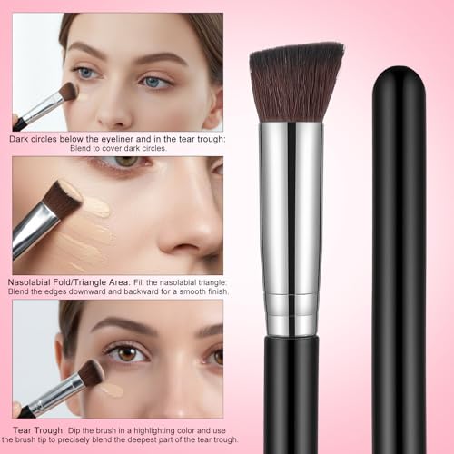2 Pcs Concealer Brush Angled Eyebrow Brush Beauty Brushes Under Eye Triangle Small Nose Contour Foundation Makeup Angled U...