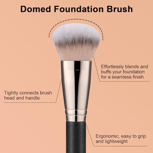 TEOYALL Domed Foundation Brush, Soft Dense Synthetic Bristles Blending Brush for Liquid Cream Foundation Bronzer Contour