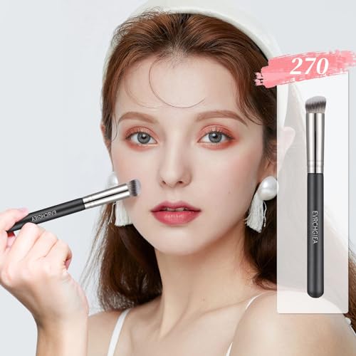 Angled Flat Concealer Brush Set, 2pcs Dense Under Eye Nose Contour Brush for Liquid Foundation Cream Powder Blending Buffi...