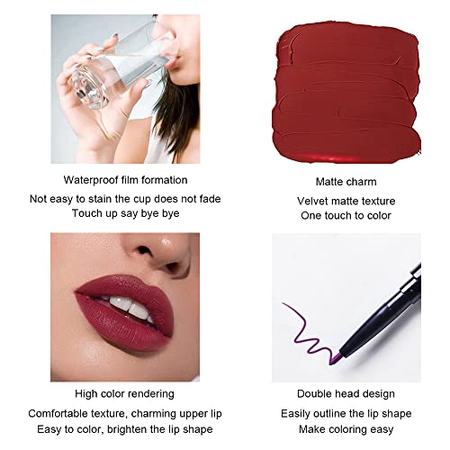 evpct 6Pcs Dark Red Mauve Purple Plum Matte Lip Stain Lip Liner and Lipstick Set Long Lasting Waterproof labiales matte ma...