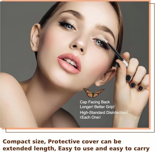 100 Pcs Micro Eyebrow Brush with Cap, Spoolie Lash Comb, Lift Tools for Brow & Eyelash Extensions, Lamination (Black)