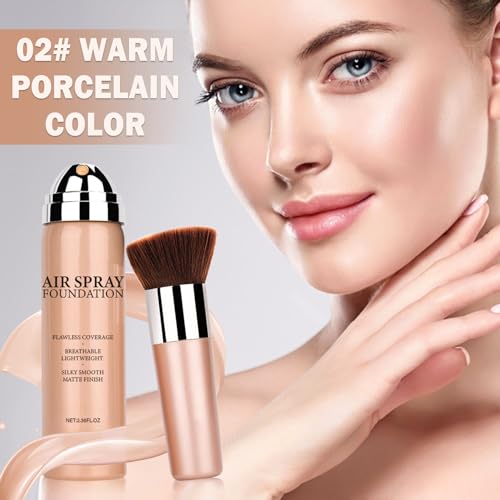 AirBrush Full Coverage Matte Air Cushion Foundation Face Airbrush Makeup Set with Soft Makeup Brush - Natural