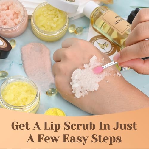 JUYRLE Sugar Lip Scrub Making Kit- 35Pcs Make Your Own Sugar Lip Scrub with Shea Butter, Almond Oil, Essential Oils, Moist...