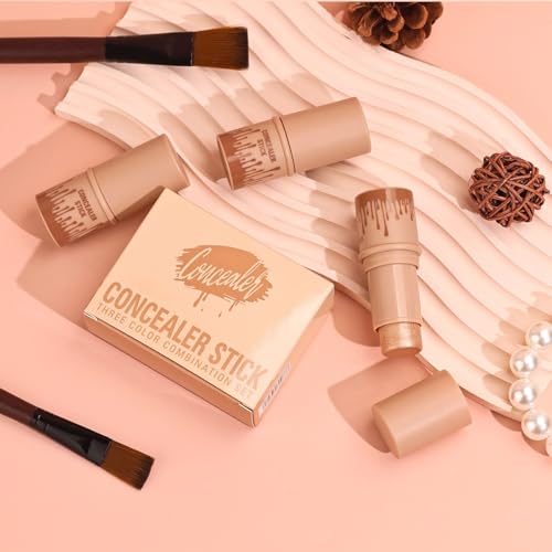 3Pcs Contour Stick Set，3 Colors Contour Stick Makeup Set， Long-Lasting Waterproof Concealer Stick Kit，Cream Blush & Highli...