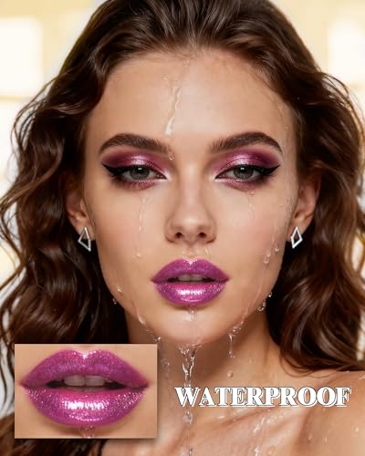 Glitter Coral Orange Metallic Lipstick for Women, Long Lasting Hydrating Moisturizing Sparkly Lip Stick, Lightweight Non-D...