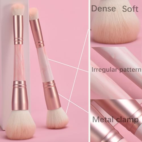 YJ-Anyue 4PCS Pink Dual-Ended Makeup Brushes Set, Professional Foundation Blush Concealer Eyeshadow Kabuki Brush Kit, Soft...