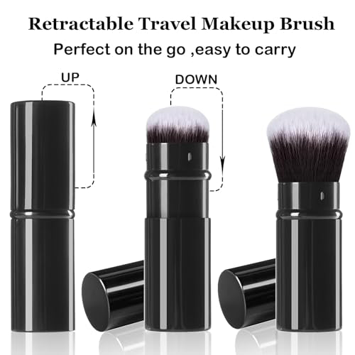 Keriloo Retractable Makeup Brush, 2 Pack Kabuki Travel Powder Foundation Makeup Brush Face Blush Brushes for Blending Liqu...