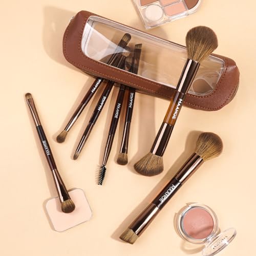 MAANGE 7 PCS Foundation Makeup Brush Set With Bag, Make up Brushes, Eyeshadow Concealer Brush, Double-ended Foundation Con...