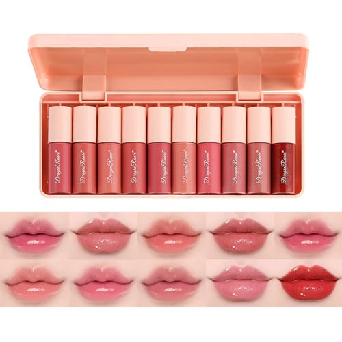 10 Colors Lip Tint Stain Mini Liquid Lipstick Set, Korean Lip Gloss Moisturizing Natural, Multi-Use Lip and Cheek Tint, No...