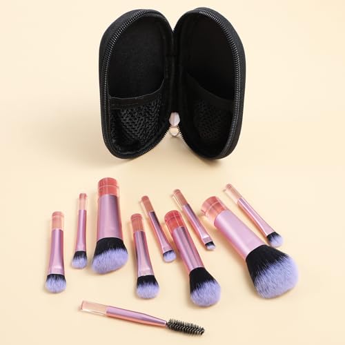 10 Pcs Travel Makeup Brush Set Mini Makeup Brushes Travel Size With Pack Portable Small Eyeshadow Eye Lipstick Foundation ...