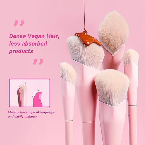 Jessup Foundation Brush and Concealer Brush, Pink Makeup Brushes Set 2Pcs Premium Synthetic Face Make up Brushes for Liqui...