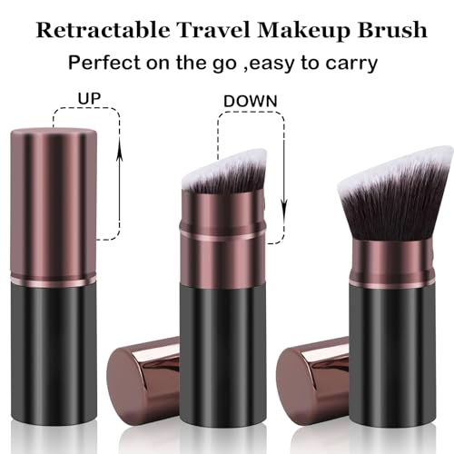 Keriloo Kabuki Makeup Brush, Retractable Travel Powder Foundation Makeup Brush Face Blush Brushes for Blending Liquid, Bro...