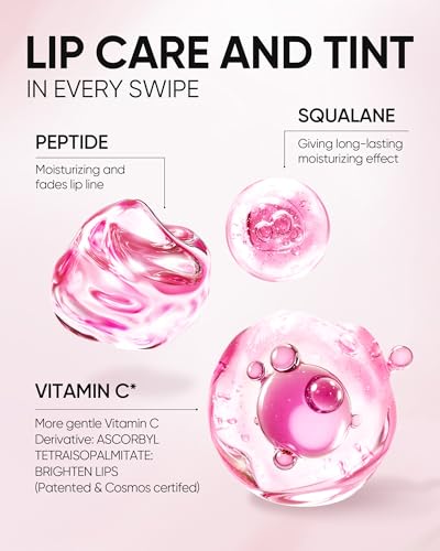 SKINTIFIC Peptide Brightening Lip Serum, Hydrating & Plumping Tinted Lip Gloss, Moisturizing Lip Balm with Polypeptides & ...