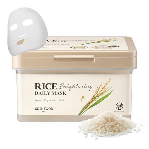 SKINFOOD Rice Daily Sheet Mask, 5-Minute Firming, Nourishing, Hydrating Face Mask for Smooth, Clear, Glass Skin, Korean Sk...