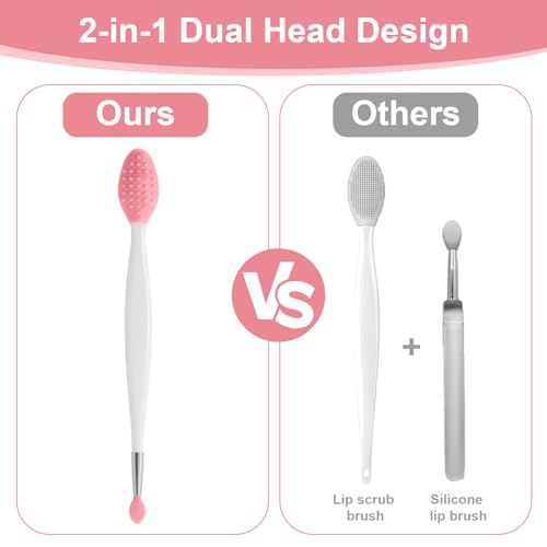 XLIUAX 10 Pcs Lip Scrub Brush, 3-in-1 Silicone Lip Brush Dual-ended Lips Scrubber Exfoliator Mask Applicator Facial Cleans...