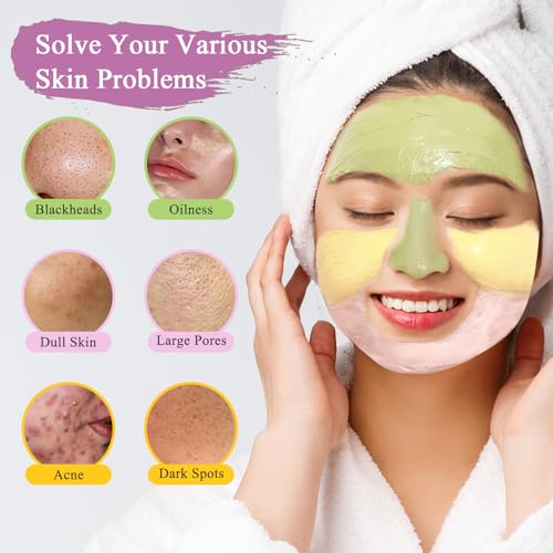 Pjordo 3 Pack clay mask, Turmeric Vitamin C, Avocado, Rose clay mask for face, Face Mask Skin Care for Deep Cleaning Reduc...