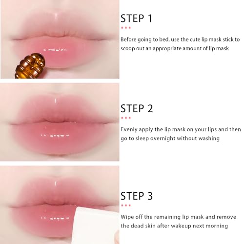 3 Pcs Bee Lip Balm Honey Pot, Honey Strawberry Apple Lip Mask Overnight, Moisturizing Lip Sleeping Mask, Hydrate Repair Pr...