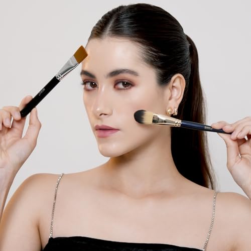 BEILI 2pcs Flat Square Synthetic Foundation Brush for Liquid Cream Facial Mask Concealer Makeup Premium Soft Synthetic Con...