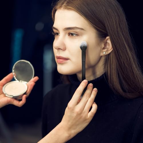 Piriuuo Foundation Brush, Double Ended Kabuki Foundation Brush Flat/Angled Round Top Contour Brush Premium Bronzer Brush f...