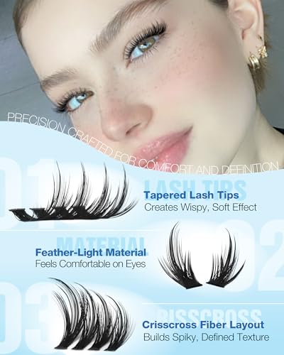 Wispy Lash Clusters Kit Natural Lash Extension Kit 40D+50D Fairy Eyelash Clusters Kit C Curly Cluster Eyelash Extensions w...
