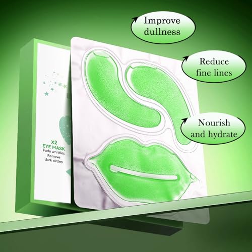 10 Pair Under Eye Mask & 10 Pair Lip Mask Skincare Set, Aloe Vera Lip Patches & Under Eye Patches for Puffy Eyes, Dark Cir...