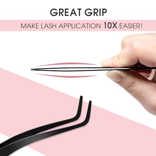 Miuffue Lash Applicator Tool DIY Eyelash Applicator Stainless Steel Curved Eyelash Tweezers for Cluster Lashes (Black)
