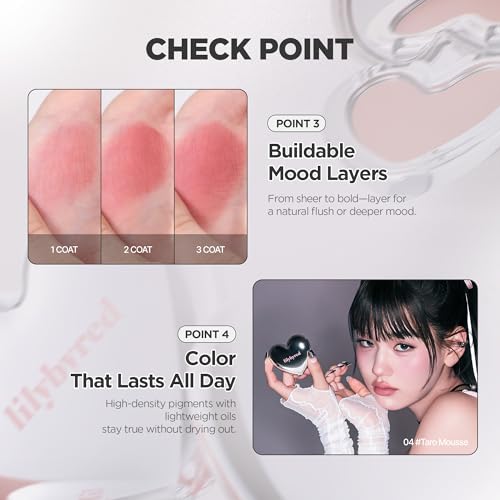 lilybyred Luv Beam Cheek Mousse | Heart-Shaped Korean Mousse Cream Blush, Velvety Soft-Matte Texture, Pore-Blurring Finis...