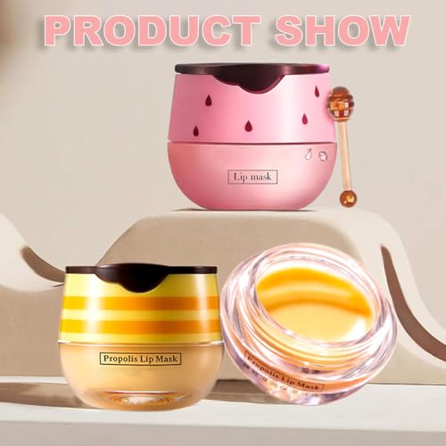 Strawberry & Honey Lip Balm, Vitamin E Lip Masks & Moisturizing/Hydrating Propolis Lip Sleeping Mask With Brush, Nourish A...