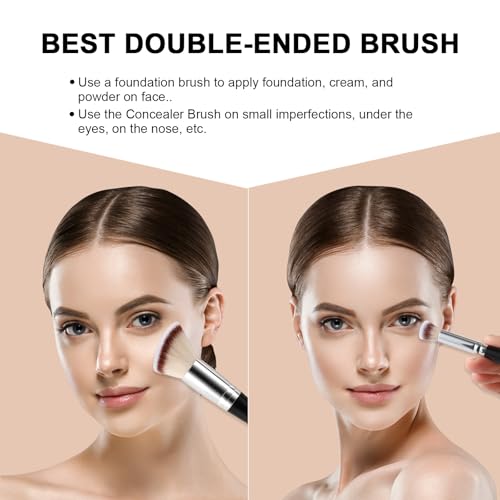 Dual-Ended Foundation & Concealer Brush, 2 in 1 Flat/Angled Top Kabuki Brush for Makeup Flawless Blending and Application ...