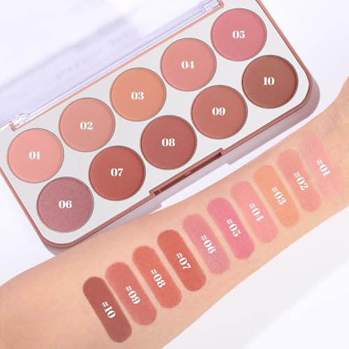 10 Color Blush Palette: Lightweight Face Powder Blush - Smooth Long-lasting Makeup Powder For Cheeks - Buildable Color Wom...