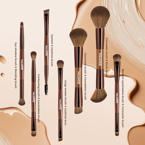 MAANGE 7 PCS Foundation Makeup Brush Set With Bag, Make up Brushes, Eyeshadow Concealer Brush, Double-ended Foundation Con...