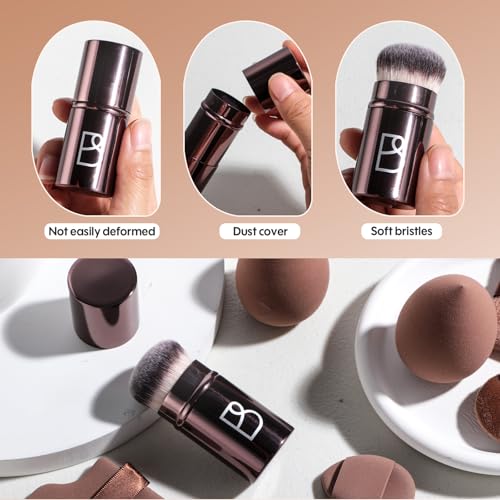 BS-MALL Kabuki Brush Makeup Sponge Set 8 Pcs with Foundation Powder Brush Powder Puff Essential Tools for Flawless Makeup ...