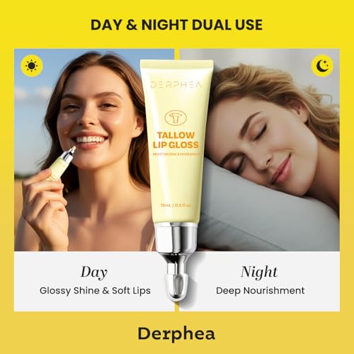 Organic Beef Tallow Lip Balm – 8H Moisturizing for Dry Lips, Glossy Shine & Soft Lips - Overnight Lip Mask & Daytime Moist...