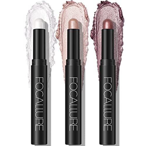FOCALLURE 3 Pcs 2 in 1 Eyeshadow and Eyeliner Pen, Shimmer Eye Shadow Pencil, High Pigmented Eyeshadow, Highlighter Eye Li...