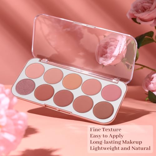 10 Color Blush Palette: Lightweight Face Powder Blush - Smooth Long-lasting Makeup Powder For Cheeks - Buildable Color Wom...