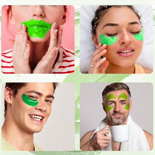 10 Pair Under Eye Mask & 10 Pair Lip Mask Skincare Set, Aloe Vera Lip Patches & Under Eye Patches for Puffy Eyes, Dark Cir...