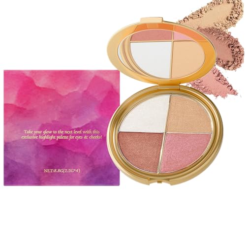 Eye & Cheek Palette - Eyeshadow and Highlighter Makeup, 4-In-1Makeup Palettes Kit, Highlighting Eye & Cheek Palette, Face ...