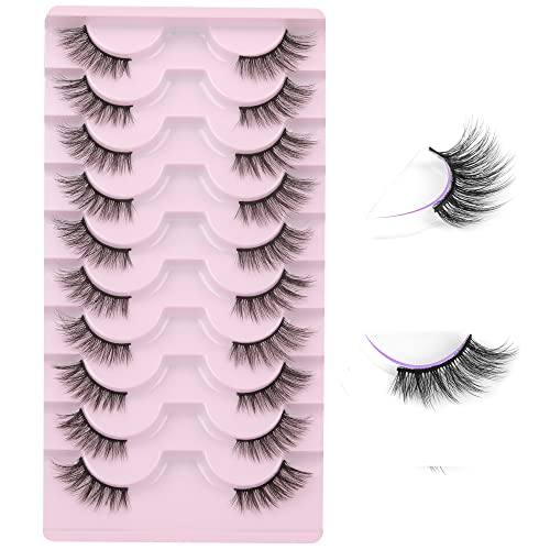 FANXITON Half Lashes Natural Look Wispy 10 Pairs Cat Eye Lashes 3D False Eyelashes Full Soft 15 MM Short Faux Mink Lashes ...