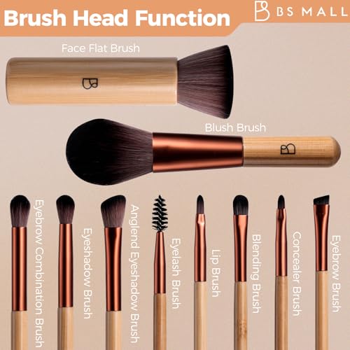 BS-MALL 10 Pcs Professional Bamboo Makeup Brush Set - Travel-friendly Eyeshadow Brush, Concealer Brush & Foundation Brush ...