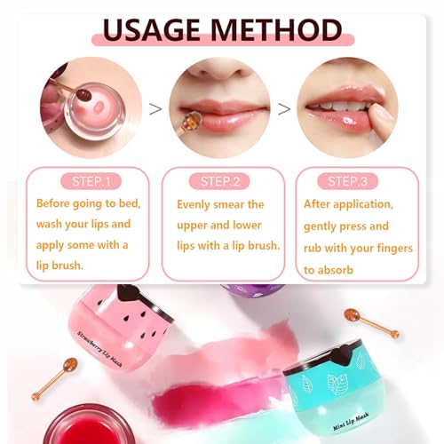 4 PCS Honey Lip Mask, Strawberry & Watermelon & Apple Lime Lip Sleeping Mask Propolis Moisturizing Lip Balm with Stick, Vi...