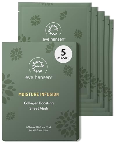 Eve Hansen Collagen Sheet Mask (5 Pack) – Hydrating Face Masks Skincare with Hyaluronic Acid – Plumping Firming Facial She...