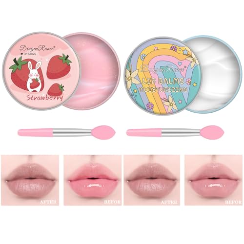 2 Pack Moisturizing Lip Masks, Strawberry Vitamin E Lip Balm Lip Care Gifts for Women Girls, Conditioning Lip Mask and Lip...