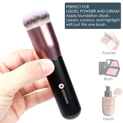 KINGMAS Round Top Foundation Brush, Premium Kabuki Makeup Brush for Liquid, Blending, Cream, Powder,Blush Buffing Stipplin...
