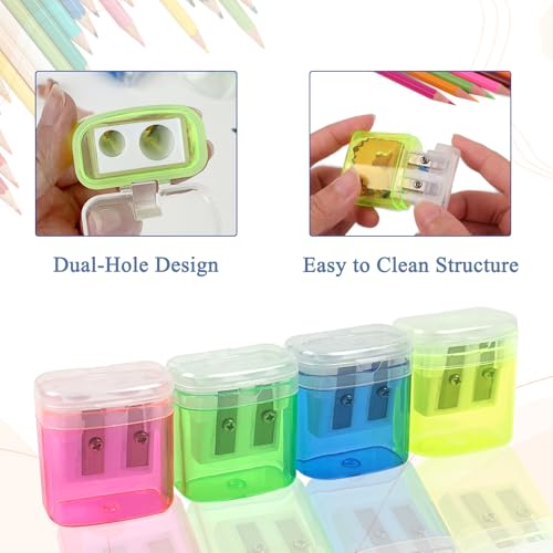 ZUFECY 6 Pack Dual Hole Pencil Sharpener with Debris Chamber, Child-Safe Manual Sharpener for School Office Home Art Suppl...