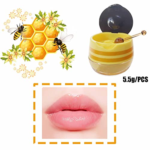 2PCS Bee Lip Balm Honey Pot, Honey & Strawberry Propolis Moisturizing, Hydrating & Prevention Dry and Cracked Lip Scrubs E...
