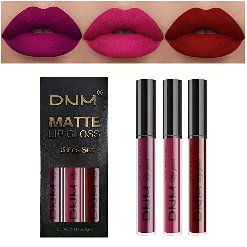 AMY'S DIARY 3Pcs Dark Red Purple Matte Liquid Lipstick Sets, Matte Lipstick Lip Stain Long Lasting 24 Waterproof Lip Gloss...